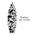 Surfboard sketch, design made from surf icons set Royalty Free Stock Photo