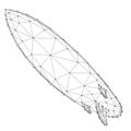 Surfboard or a symbol silver surfers, generation from abstract futuristic polygonal black lines and dots. Vector illustration