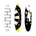 Surfboard with various element on it set illustration