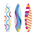 Surfboard with various icon on it set illustration Royalty Free Stock Photo