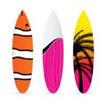 Surfboard with various item icon on it set illustration Royalty Free Stock Photo