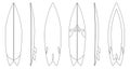 Surfboard vector outline set icon.Vector illustration surfboard for wave.Isolated icon hawaii of surf board. Royalty Free Stock Photo
