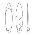 Surfboard vector outline set icon.Vector illustration surfboard for wave.Isolated icon hawaii of surf board.