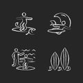 Surfboarding chalk white icons set on dark background Royalty Free Stock Photo