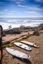 surfboards at anchor point,Taghazout surf village,agadir,morocco Royalty Free Stock Photo