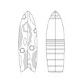 Surfboards. Beach set for summer trips. Vacation accessories for sea vacations. Line art Royalty Free Stock Photo