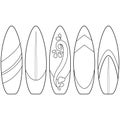 Surfboards collection. Vector black and white coloring page