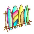 Surfboards In Different Design On Rack Color Vector