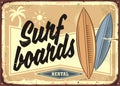 Surfboards rental retro beach sign layout