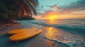 surfboards on a sandy sea beach Royalty Free Stock Photo