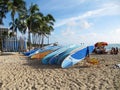 Surfboards on the Waikiki Beach, Oahu, Hawaii Royalty Free Stock Photo