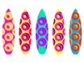 Surfboards on a white background. Types of surfboards with a pattern. Vector