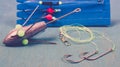 Surfcasting - sea fishing accessories. Methods of sea fishing. Royalty Free Stock Photo