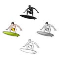 Surfer in action icon in cartoon,black style isolated on white background. Surfing symbol stock vector illustration. Royalty Free Stock Photo