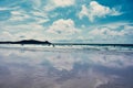 Surfer beach: Pointe de la Torche with water reflection Royalty Free Stock Photo