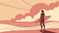 Surfer on Beach at Sunset, Ready for Waves or Reflection, vector design Generative AI Royalty Free Stock Photo