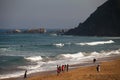 Surfer beach of Zarautz with people surfing in the waves 5.