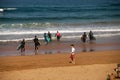 Surfer beach of Zarautz with people learning to surf 2. Royalty Free Stock Photo