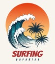 Surfer big wave retro poster Royalty Free Stock Photo