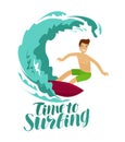 Surfer and big wave. Surfing vector illustration