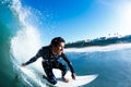 Surfer On Blue Ocean Wave Royalty Free Stock Photo