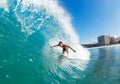 Surfer on Blue Ocean Wave Royalty Free Stock Photo