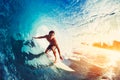Surfer on Blue Ocean Wave Royalty Free Stock Photo