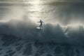 Surfer on Blue Ocean Wave Getting Barreled at Sunrise. Neural network AI generated