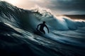 Surfer on Blue Ocean Wave in the Tube Getting Barreled