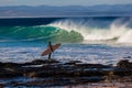 Surfer Board Rocks Waves Timing Royalty Free Stock Photo