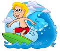 Surfer boy with clouds Royalty Free Stock Photo