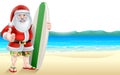 Surfer Cartoon Santa Christmas Character on Beach Royalty Free Stock Photo