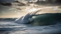 A surfer catching a big wave in the ocean created with Generative AI