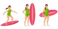 Surfer in different poses