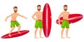 Surfer in different poses