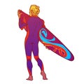 Surfer in drusuit. Back view. on white Royalty Free Stock Photo