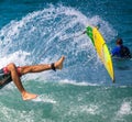 Surfer falling off his board Royalty Free Stock Photo