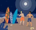 Surfer Friends on Beach Flat Vector Characters