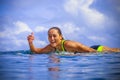 Surfer girl on Amazing Blue Wave Royalty Free Stock Photo