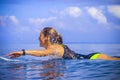 Surfer girl on Amazing Blue Wave Royalty Free Stock Photo