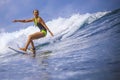 Surfer girl on Amazing Blue Wave Royalty Free Stock Photo