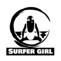 Surfer Girl Black and White on White or Transparent Background Royalty Free Stock Photo