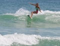 Surfer Girl Carving a Wave in the Outer Banks of NC Royalty Free Stock Photo