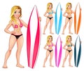 Surfer girl in different colors Royalty Free Stock Photo
