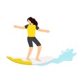 Surfer girl ride a surfboard, surfing on wave