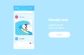 Surfer girl surfing on wave young girl on surfboard summer vacation concept smartphone screen online mobile app flat
