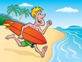 Surfer Going Surfing on Tropical Island Royalty Free Stock Photo
