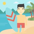 Surfer holding surfboard vector illustration.