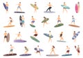 Surfer icons set cartoon vector. Surfboard character