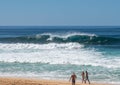 Surfer inside a tube at Banzai Pipeline beach on North Shore of Oahu